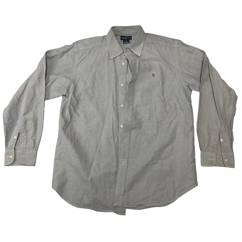 Ralph Lauren Mens Blue Oxford Cotton Button Down Shirt Size 18 Long Sleeve Pony